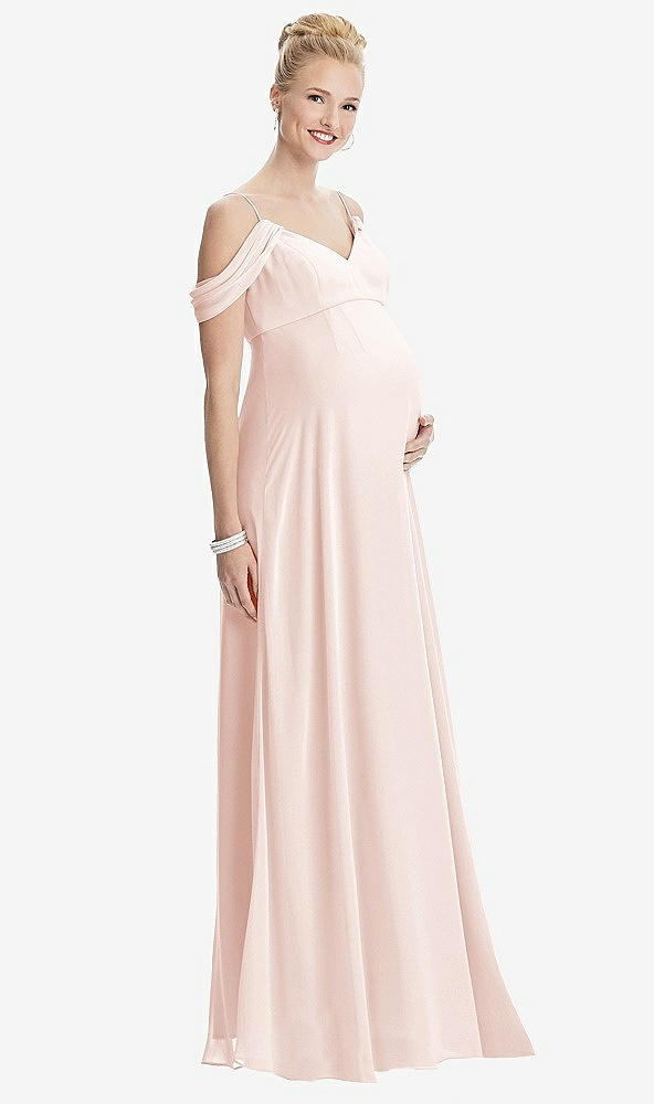 Front View - Blush Draped Cold-Shoulder Chiffon Maternity Dress