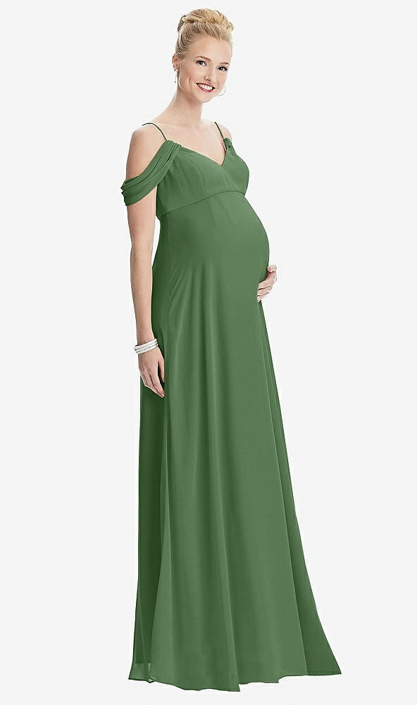 Front View - Vineyard Green Draped Cold-Shoulder Chiffon Maternity Dress