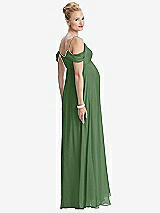 Rear View Thumbnail - Vineyard Green Draped Cold-Shoulder Chiffon Maternity Dress
