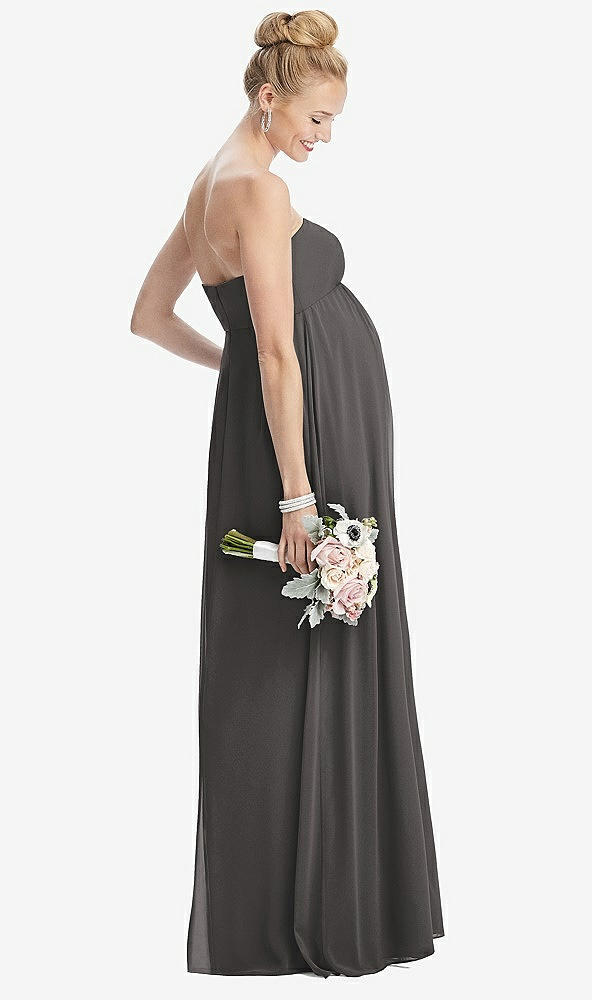 Back View - Caviar Gray Strapless Chiffon Shirred Skirt Maternity Dress