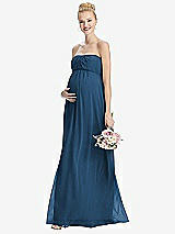 Front View Thumbnail - Dusk Blue Strapless Chiffon Shirred Skirt Maternity Dress