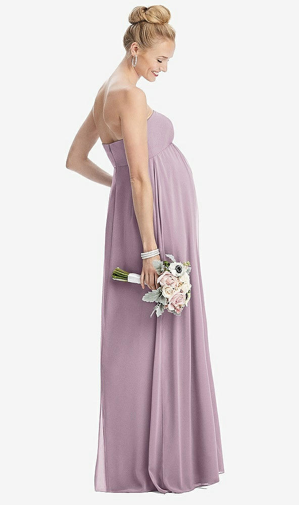 Back View - Suede Rose Strapless Chiffon Shirred Skirt Maternity Dress