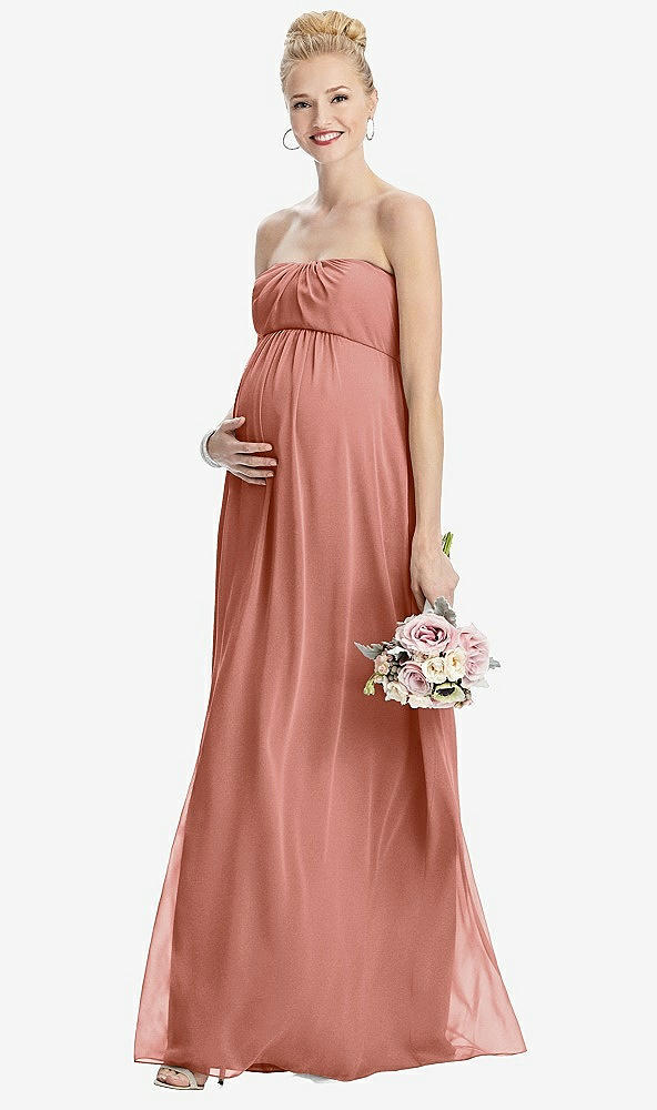 Front View - Desert Rose Strapless Chiffon Shirred Skirt Maternity Dress