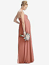 Rear View Thumbnail - Desert Rose Strapless Chiffon Shirred Skirt Maternity Dress