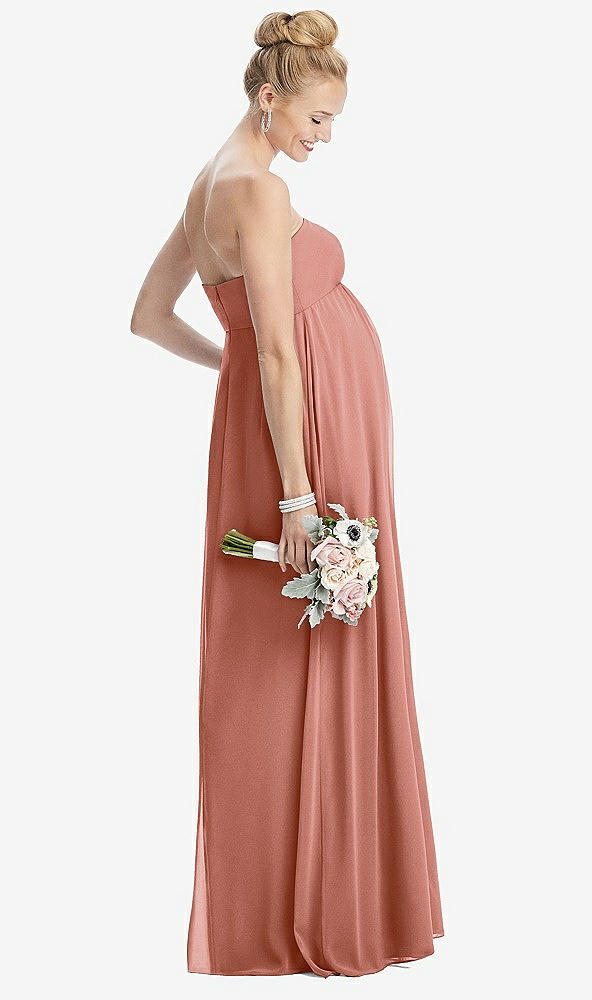 Back View - Desert Rose Strapless Chiffon Shirred Skirt Maternity Dress