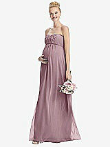 Front View Thumbnail - Dusty Rose Strapless Chiffon Shirred Skirt Maternity Dress