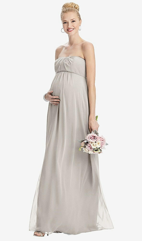 Front View - Oyster Strapless Chiffon Shirred Skirt Maternity Dress