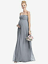 Front View Thumbnail - Platinum Strapless Chiffon Shirred Skirt Maternity Dress