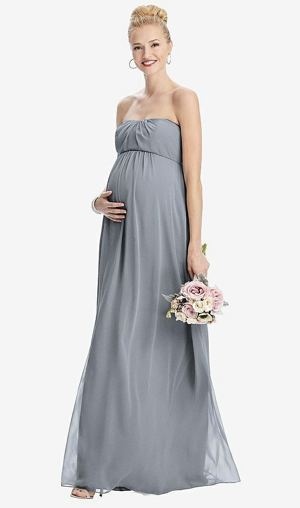 Front View - Platinum Strapless Chiffon Shirred Skirt Maternity Dress