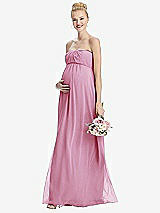 Front View Thumbnail - Powder Pink Strapless Chiffon Shirred Skirt Maternity Dress