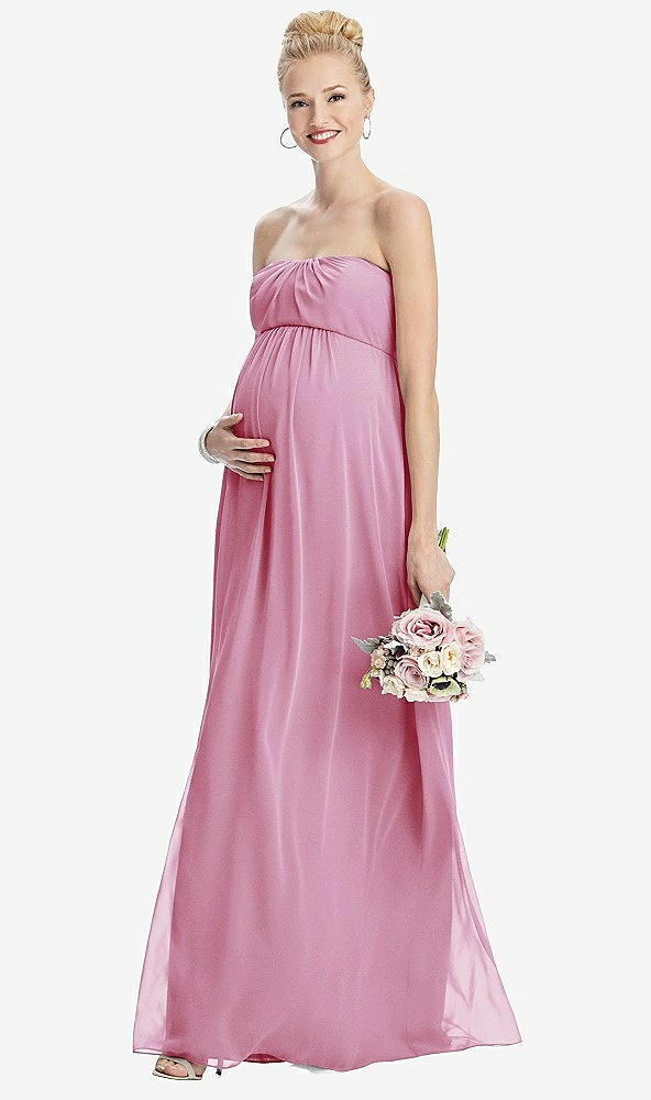 Front View - Powder Pink Strapless Chiffon Shirred Skirt Maternity Dress