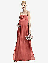 Front View Thumbnail - Coral Pink Strapless Chiffon Shirred Skirt Maternity Dress