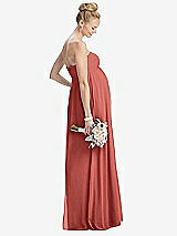 Rear View Thumbnail - Coral Pink Strapless Chiffon Shirred Skirt Maternity Dress
