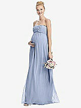 Front View Thumbnail - Sky Blue Strapless Chiffon Shirred Skirt Maternity Dress