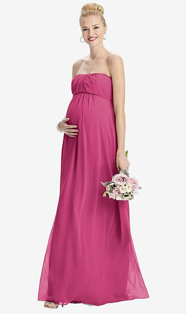 Front View - Tea Rose Strapless Chiffon Shirred Skirt Maternity Dress