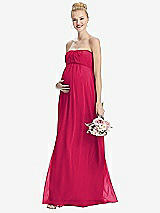 Front View Thumbnail - Vivid Pink Strapless Chiffon Shirred Skirt Maternity Dress