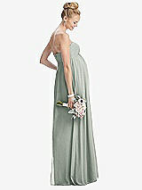 Rear View Thumbnail - Willow Green Strapless Chiffon Shirred Skirt Maternity Dress