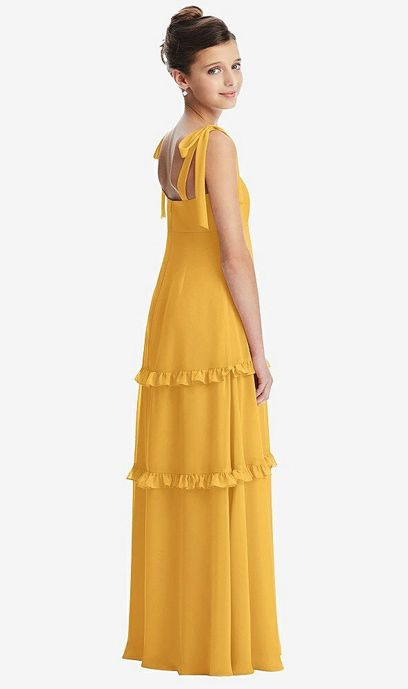 Back View - NYC Yellow Tie-Shoulder Juniors Dress with Tiered Ruffle Skirt