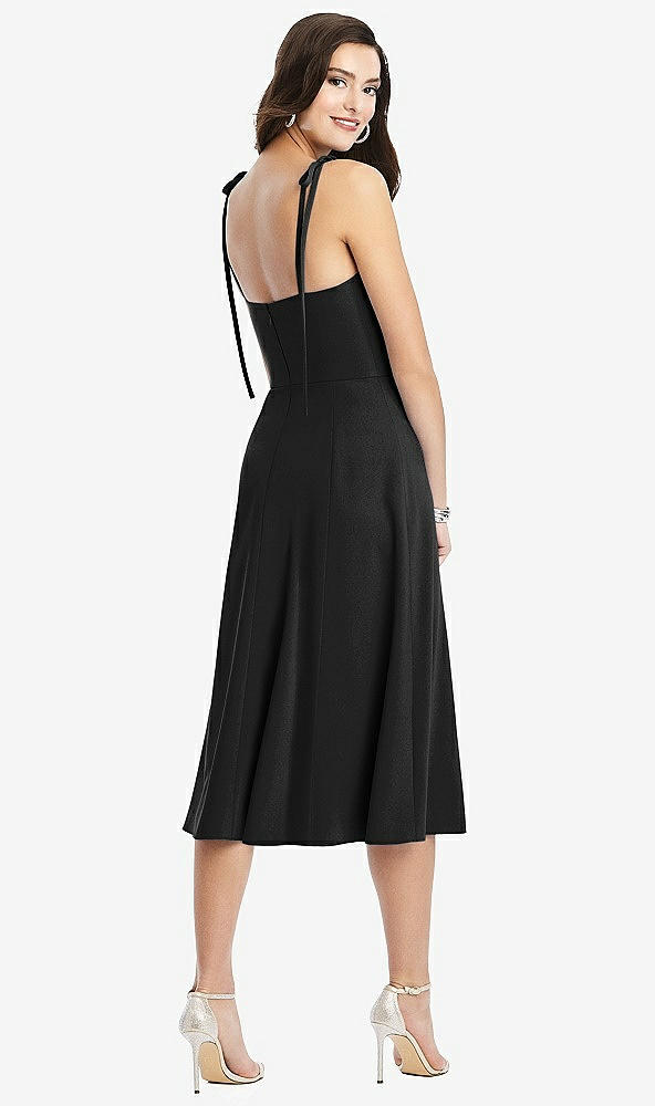 Back View - Black Bustier Crepe Midi Dress with Adjustable Bow Straps
