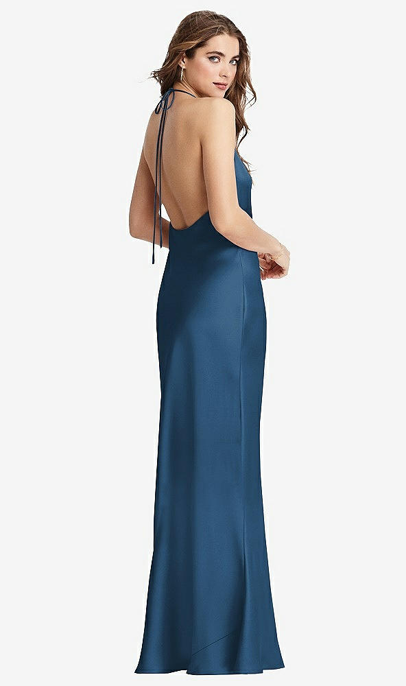 Front View - Dusk Blue Cowl-Neck Convertible Maxi Slip Dress - Reese