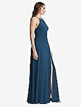 Side View Thumbnail - Dusk Blue High Neck Chiffon Maxi Dress with Front Slit - Lela