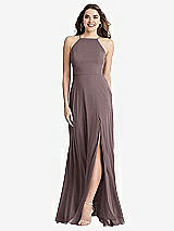 Front View Thumbnail - French Truffle High Neck Chiffon Maxi Dress with Front Slit - Lela