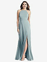 Front View Thumbnail - Morning Sky High Neck Chiffon Maxi Dress with Front Slit - Lela