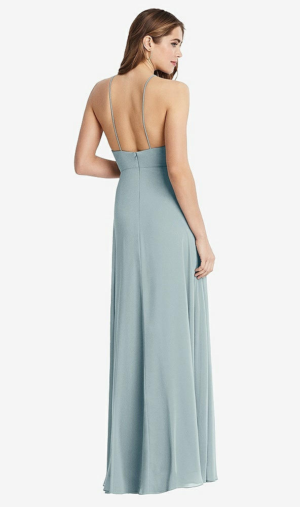 Back View - Morning Sky High Neck Chiffon Maxi Dress with Front Slit - Lela