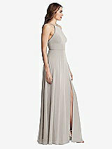 Side View Thumbnail - Oyster High Neck Chiffon Maxi Dress with Front Slit - Lela