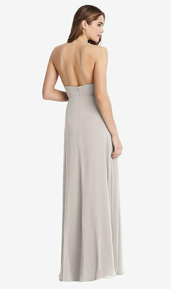 Back View - Oyster High Neck Chiffon Maxi Dress with Front Slit - Lela