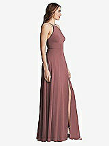 Side View Thumbnail - Rosewood High Neck Chiffon Maxi Dress with Front Slit - Lela