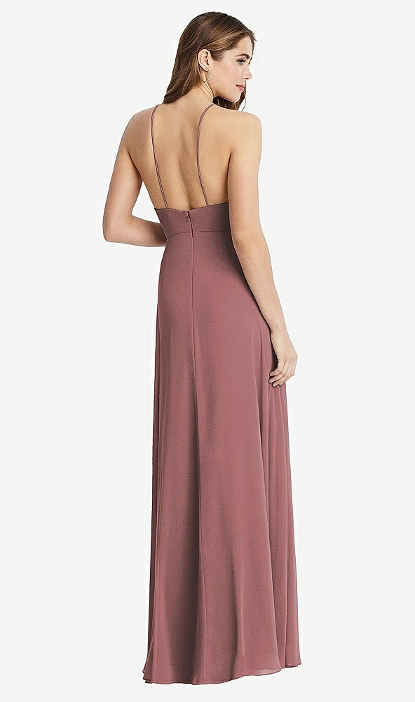 Back View - Rosewood High Neck Chiffon Maxi Dress with Front Slit - Lela
