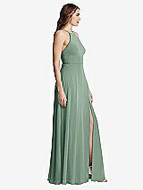 Side View Thumbnail - Seagrass High Neck Chiffon Maxi Dress with Front Slit - Lela