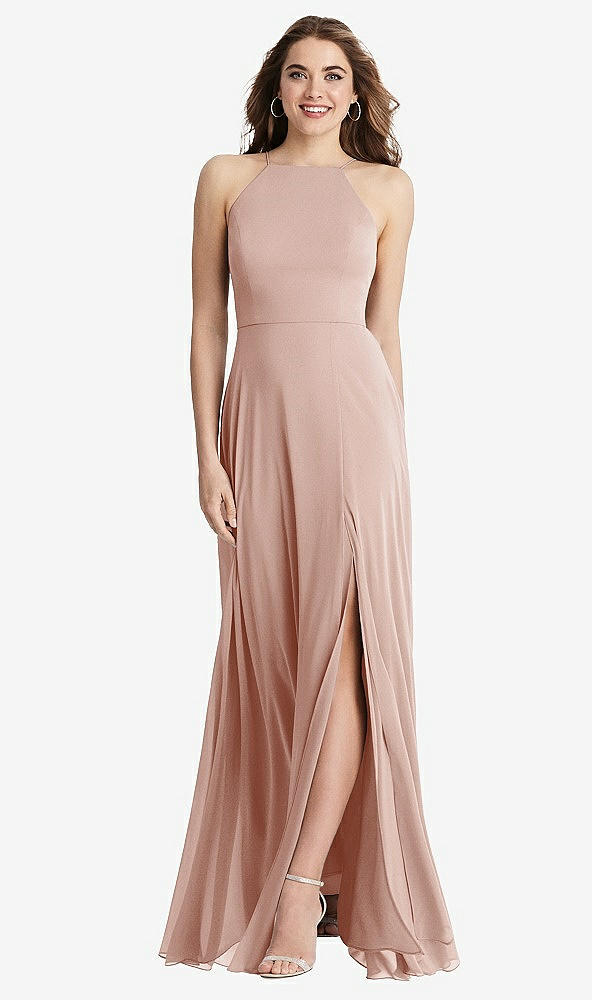 Front View - Toasted Sugar High Neck Chiffon Maxi Dress with Front Slit - Lela