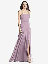 Front View Thumbnail - Suede Rose Square Neck Chiffon Maxi Dress with Front Slit - Elliott