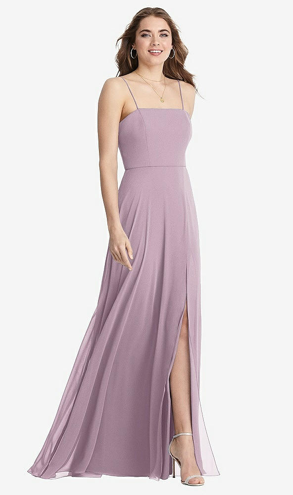 Front View - Suede Rose Square Neck Chiffon Maxi Dress with Front Slit - Elliott