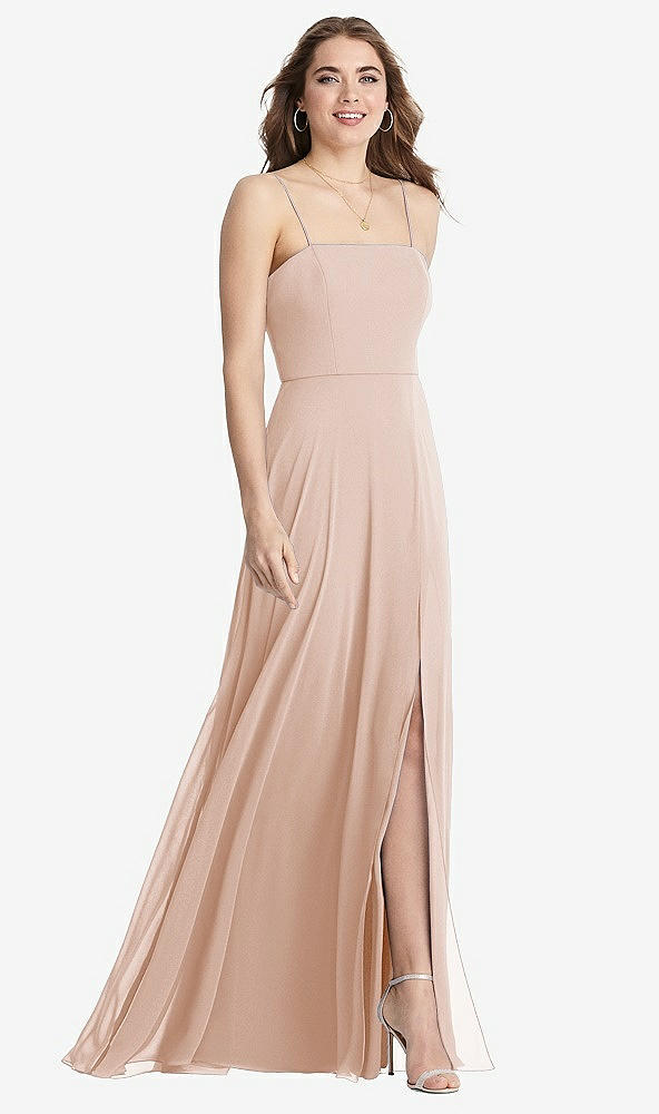 Front View - Cameo Square Neck Chiffon Maxi Dress with Front Slit - Elliott