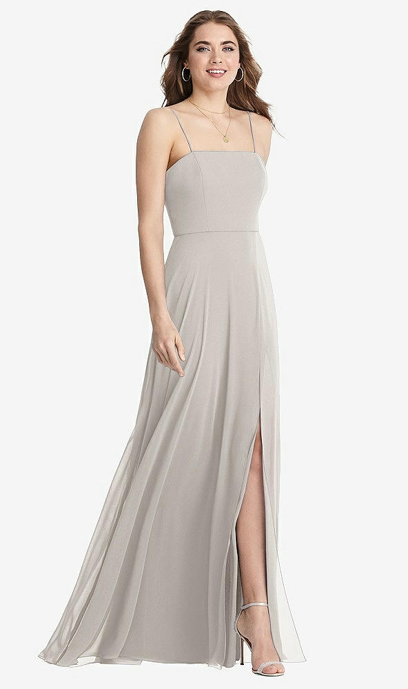 Front View - Oyster Square Neck Chiffon Maxi Dress with Front Slit - Elliott