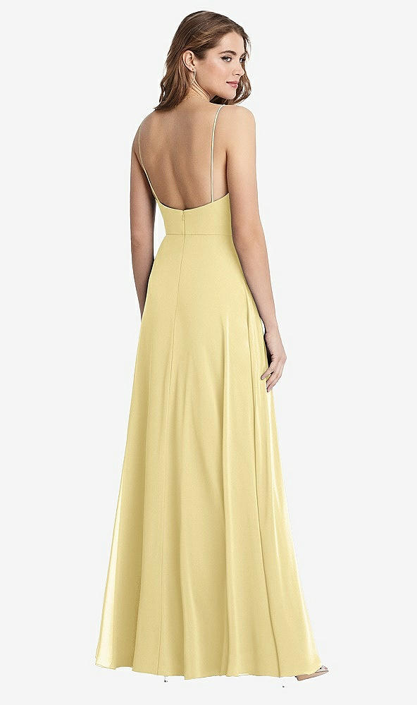 Back View - Pale Yellow Square Neck Chiffon Maxi Dress with Front Slit - Elliott