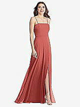 Front View Thumbnail - Coral Pink Square Neck Chiffon Maxi Dress with Front Slit - Elliott