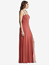 Side View Thumbnail - Coral Pink Square Neck Chiffon Maxi Dress with Front Slit - Elliott
