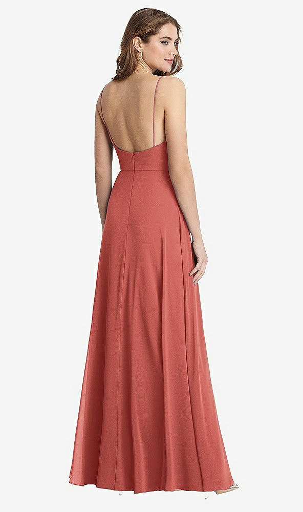 Back View - Coral Pink Square Neck Chiffon Maxi Dress with Front Slit - Elliott