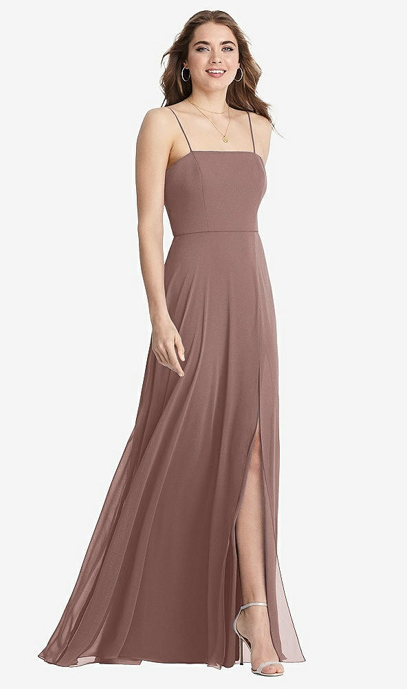 Front View - Sienna Square Neck Chiffon Maxi Dress with Front Slit - Elliott