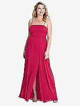 Alt View 1 Thumbnail - Vivid Pink Square Neck Chiffon Maxi Dress with Front Slit - Elliott