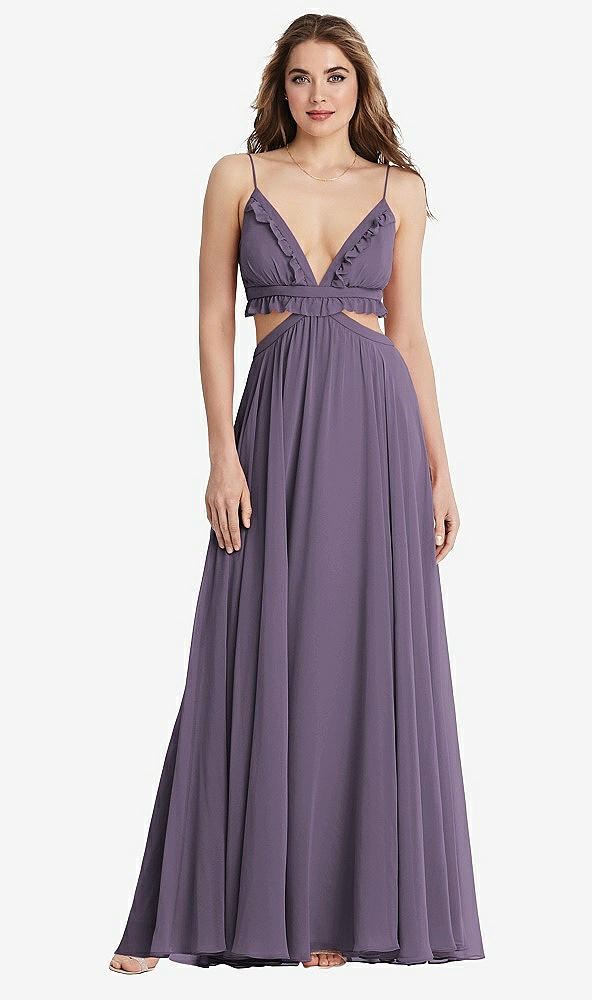 Front View - Lavender Ruffled Chiffon Cutout Maxi Dress - Jessie