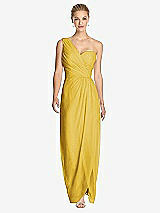 Front View Thumbnail - Marigold One-Shoulder Draped Maxi Dress with Front Slit - Aeryn