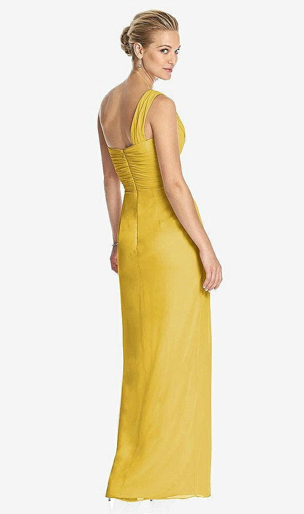Back View - Marigold One-Shoulder Draped Maxi Dress with Front Slit - Aeryn