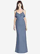 Front View Thumbnail - Larkspur Blue Ruffle-Trimmed Backless Maxi Dress