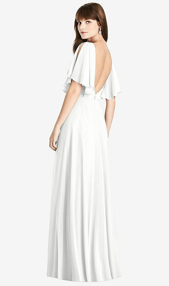Front View - White Split Sleeve Backless Maxi Dress - Lila