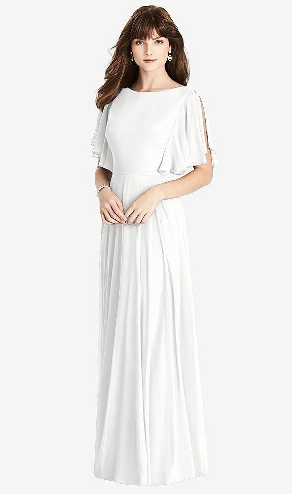 Back View - White Split Sleeve Backless Maxi Dress - Lila